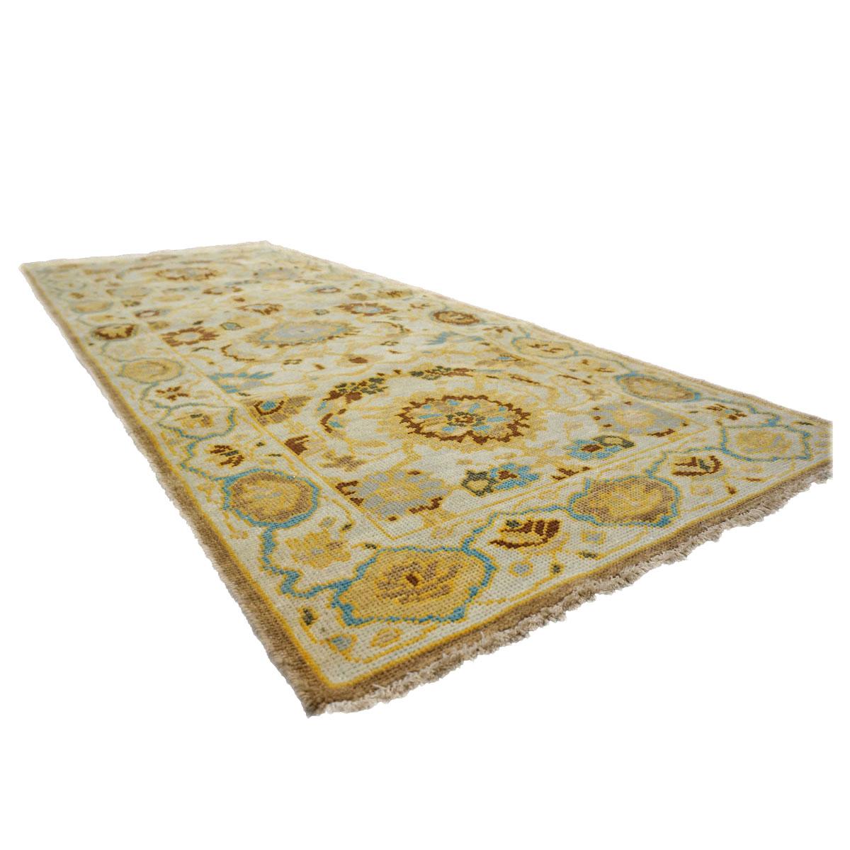 Other 21st Century Sultanabad Masters 3x6 Ivory, Gold, & Teal Wool Hall Runner For Sale