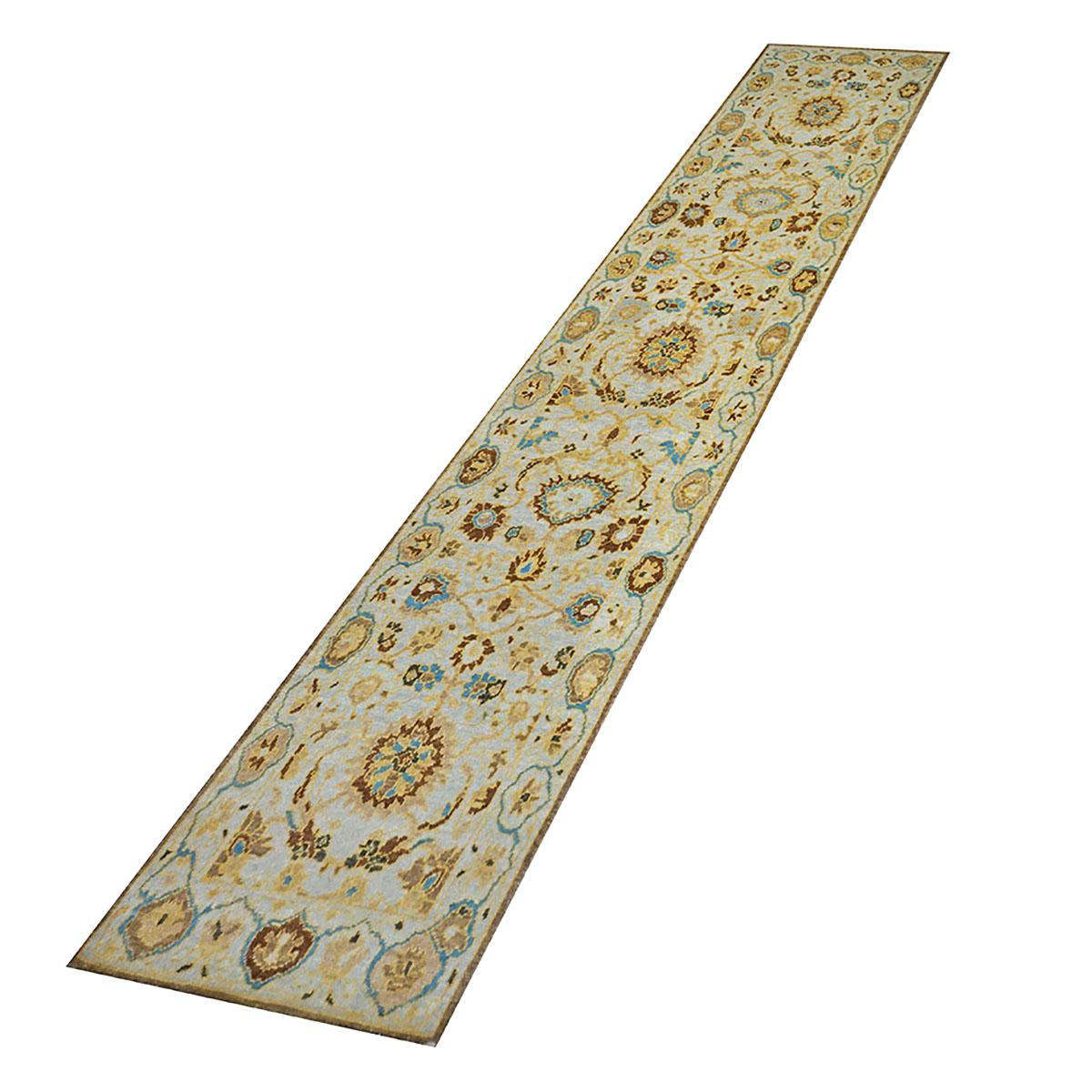 Hand-Woven 20th Century Persian Sultanabad 2.6x10 Grey & Gold Handmade Hall Runner Rug For Sale