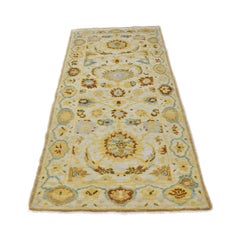 Afghan Sultanabad Wool 3x6 Ivory, Light Blue & Gold Handmade Runner Rug