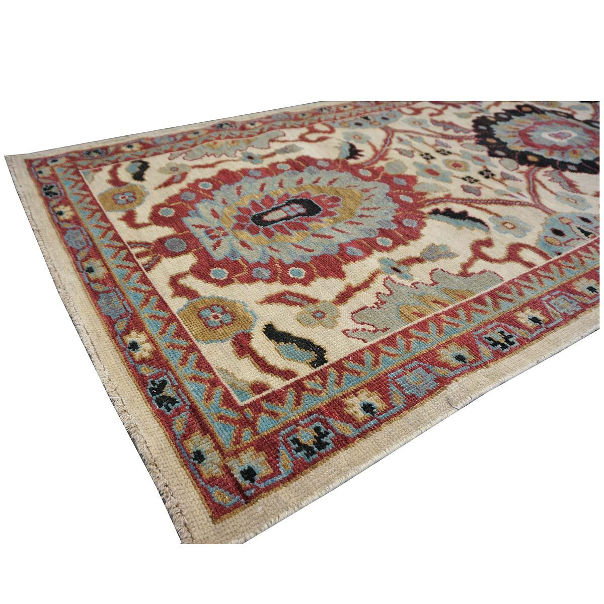 Contemporary 21st Century Sultanabad 3x12 Ivory, Red, & Blue Hall Runner Rug For Sale