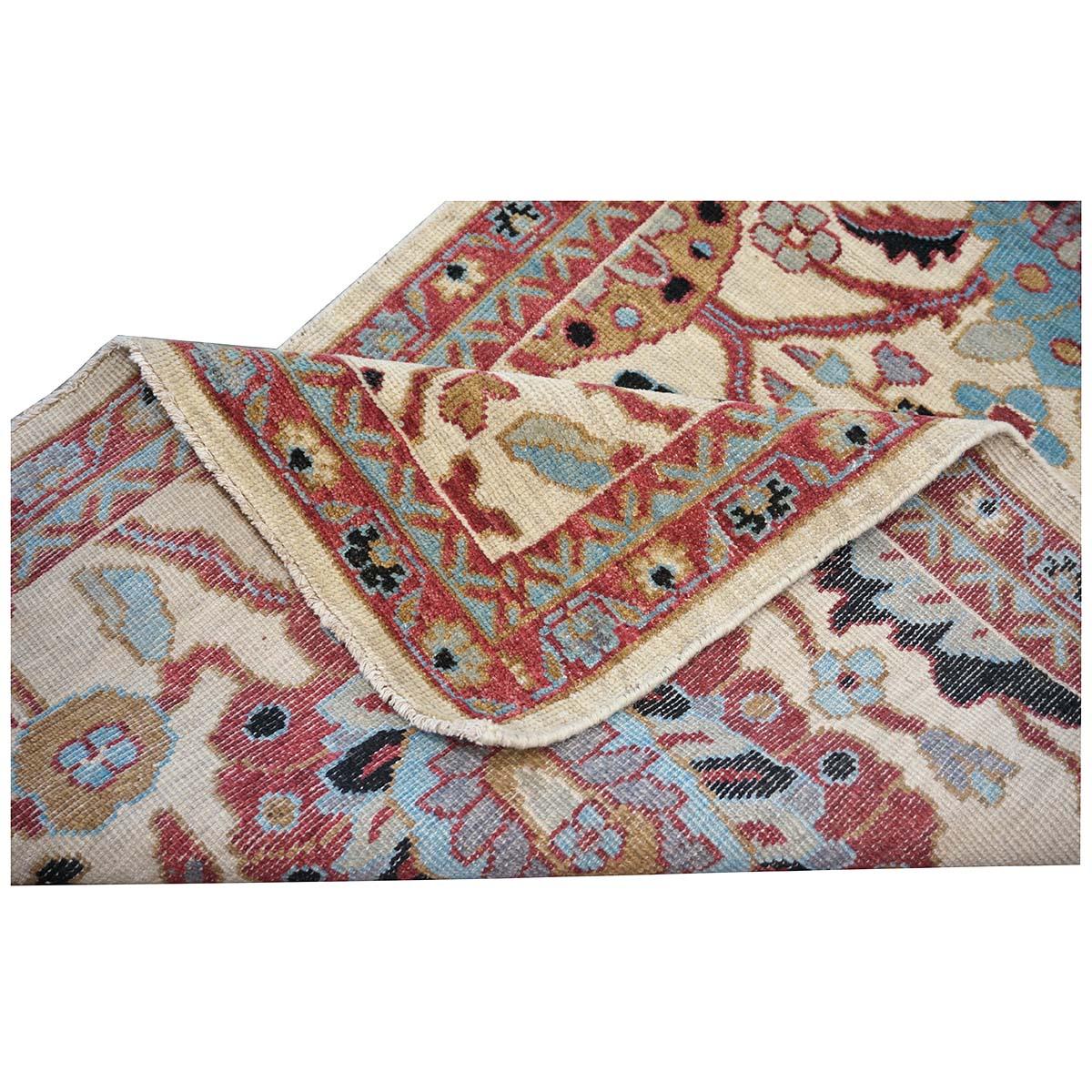 21st Century Sultanabad 3x12 Ivory, Red, & Blue Hall Runner Rug For Sale 4