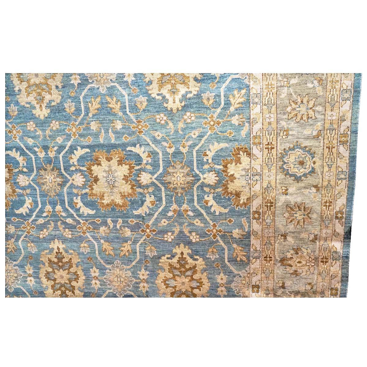 Afghan 21st Century Sultanabad Master 10x14 Blue & Gold Handmade Area Rug For Sale