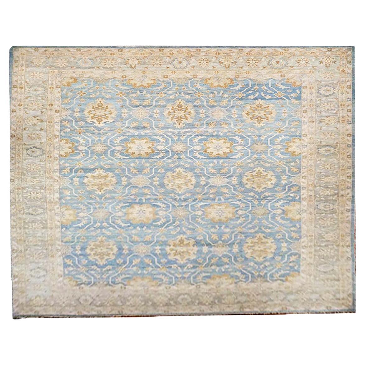 21st Century Sultanabad Master 10x14 Blue & Gold Handmade Area Rug For Sale