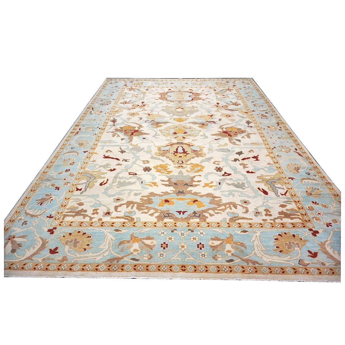 Hand-Woven 21st Century Sultanabad Master 10x14 Blue, Ivory, & Orange Handmade Area Rug For Sale