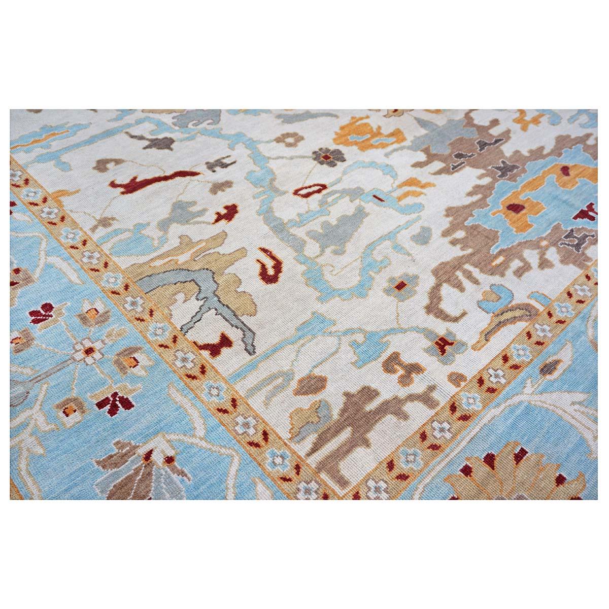 21st Century Sultanabad Master 10x14 Blue, Ivory, & Orange Handmade Area Rug In Excellent Condition For Sale In Houston, TX