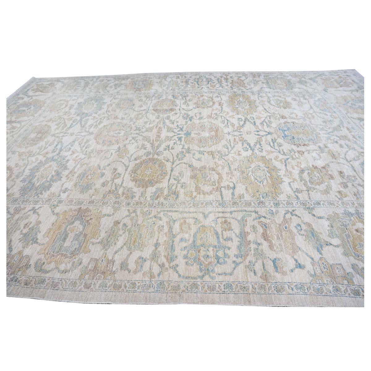 21st Century Sultanabad Master 10x14 Ivory Handmade Area Rug For Sale 3