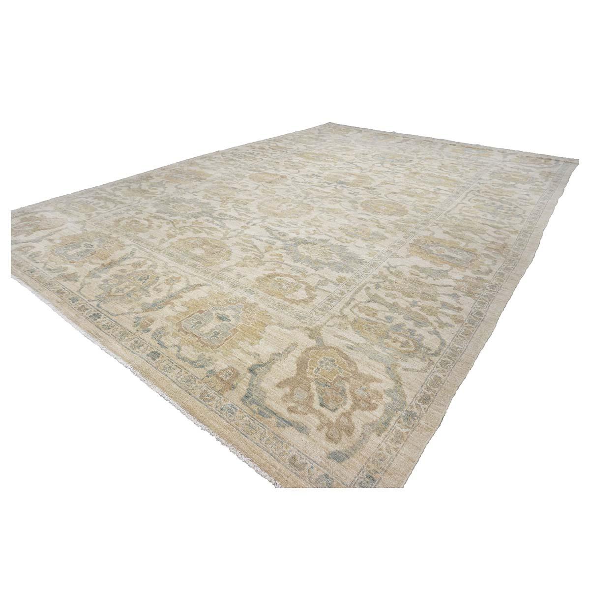 Afghan 21st Century Sultanabad Master 10x14 Ivory Handmade Area Rug For Sale