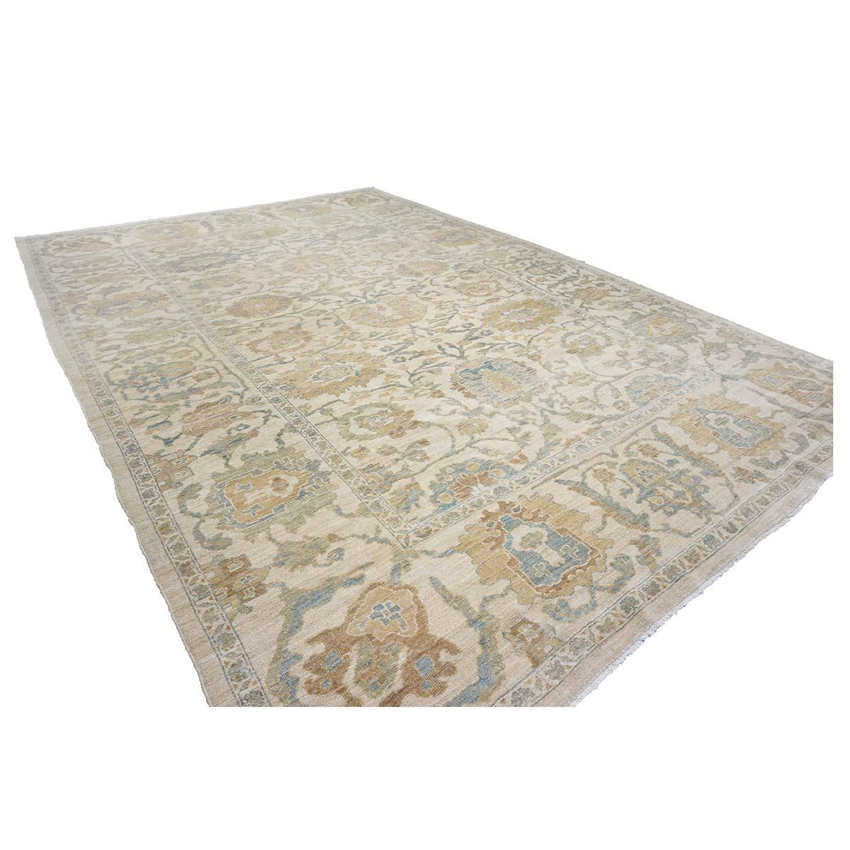 Contemporary 21st Century Sultanabad Master 10x14 Ivory Handmade Area Rug For Sale
