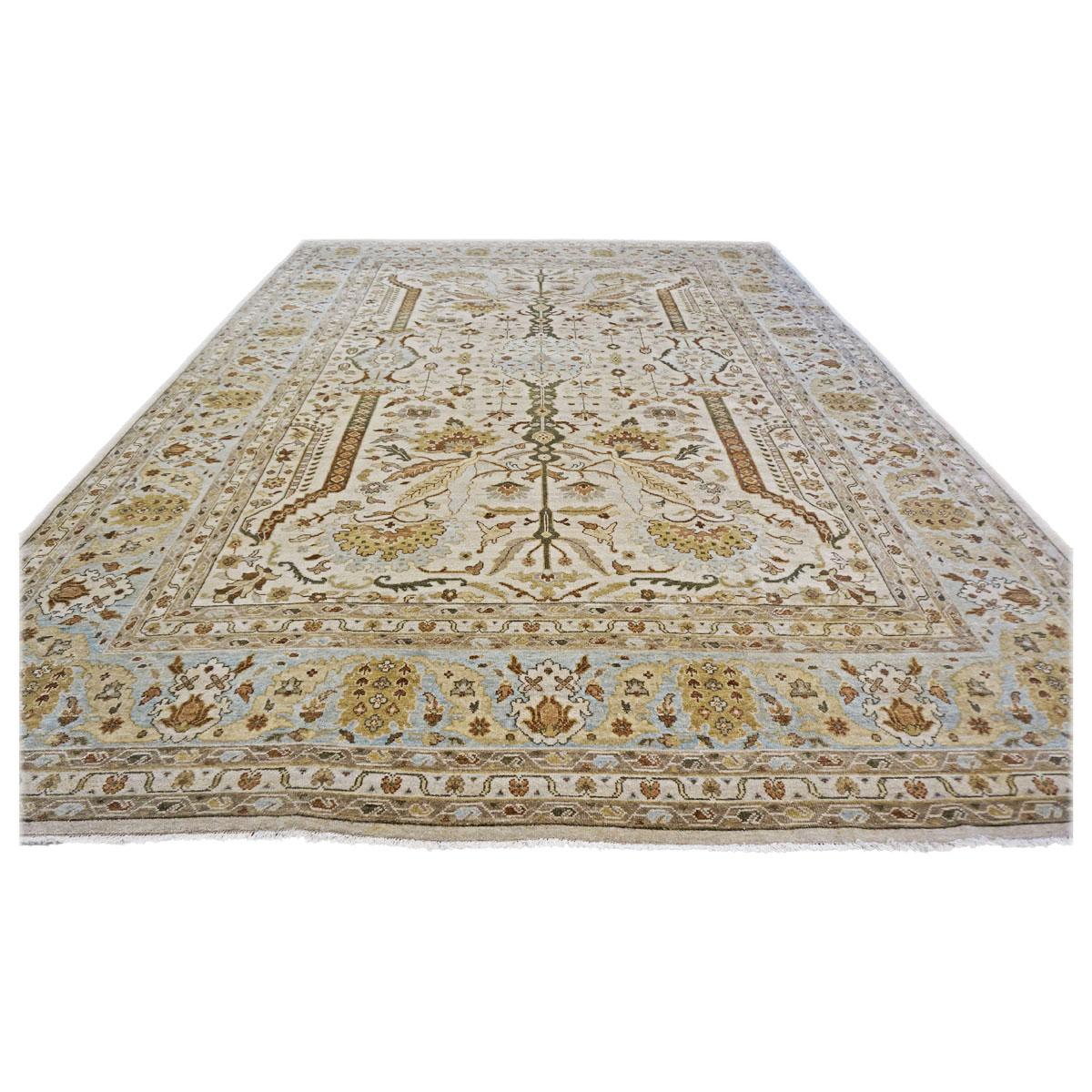Hand-Woven 21st Century Sultanabad Master 10x14 Ivory, Tan, & Blue Handmade Area Rug For Sale