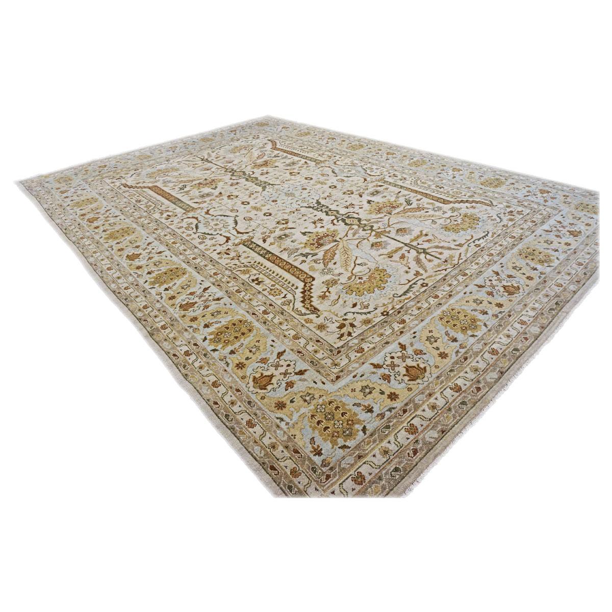 21st Century Sultanabad Master 10x14 Ivory, Tan, & Blue Handmade Area Rug In Excellent Condition For Sale In Houston, TX