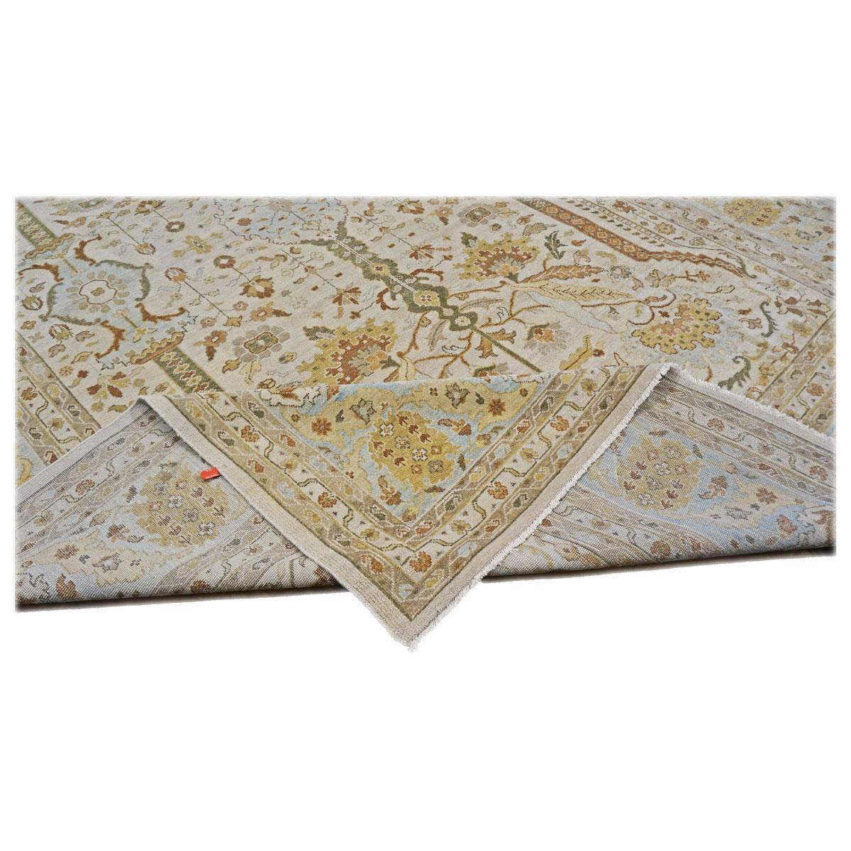 21st Century Sultanabad Master 10x14 Ivory, Tan, & Blue Handmade Area Rug For Sale 1