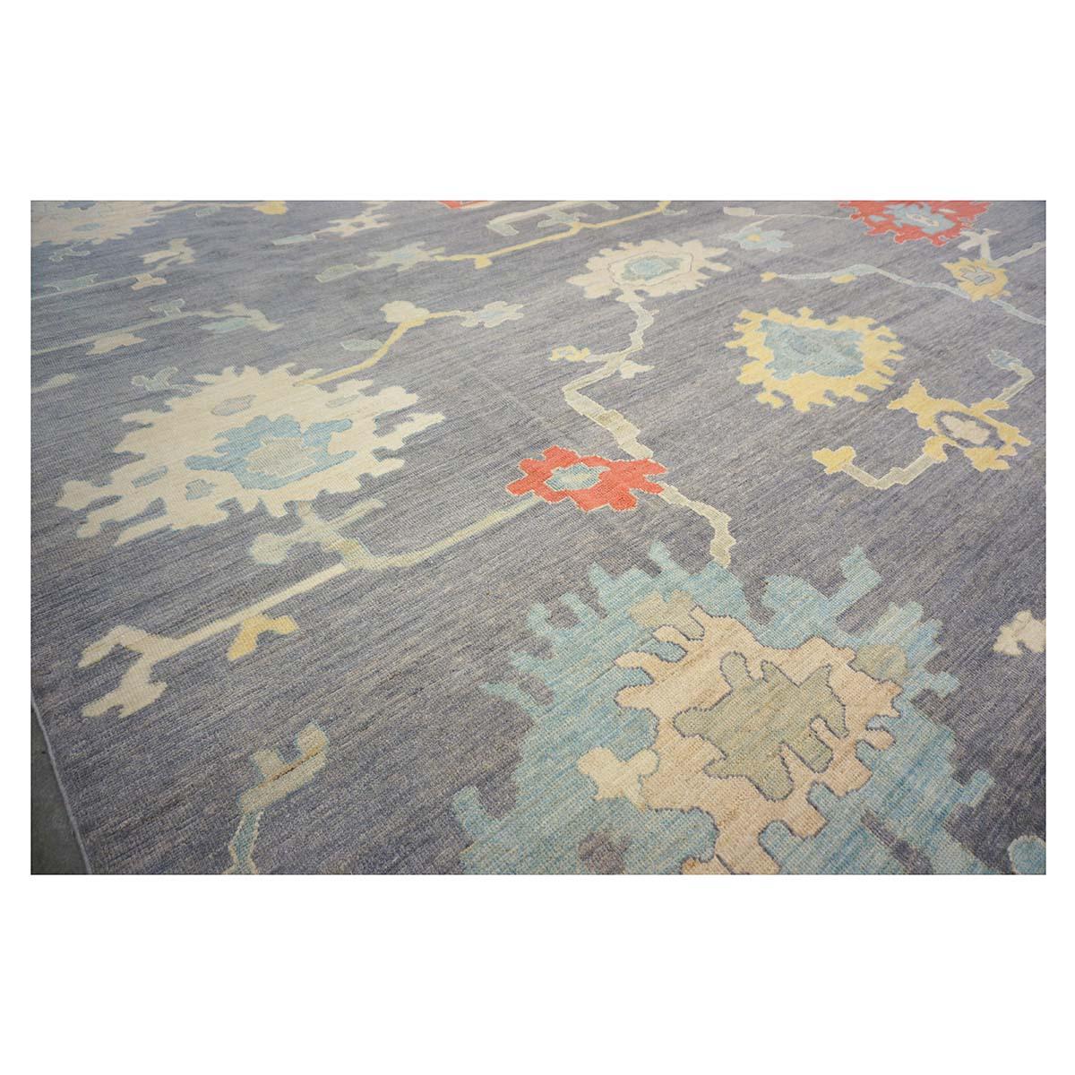 21st Century Sultanabad Master 12x16 Slate Grey, Blue, & Ivory Handmade Area Rug For Sale 3