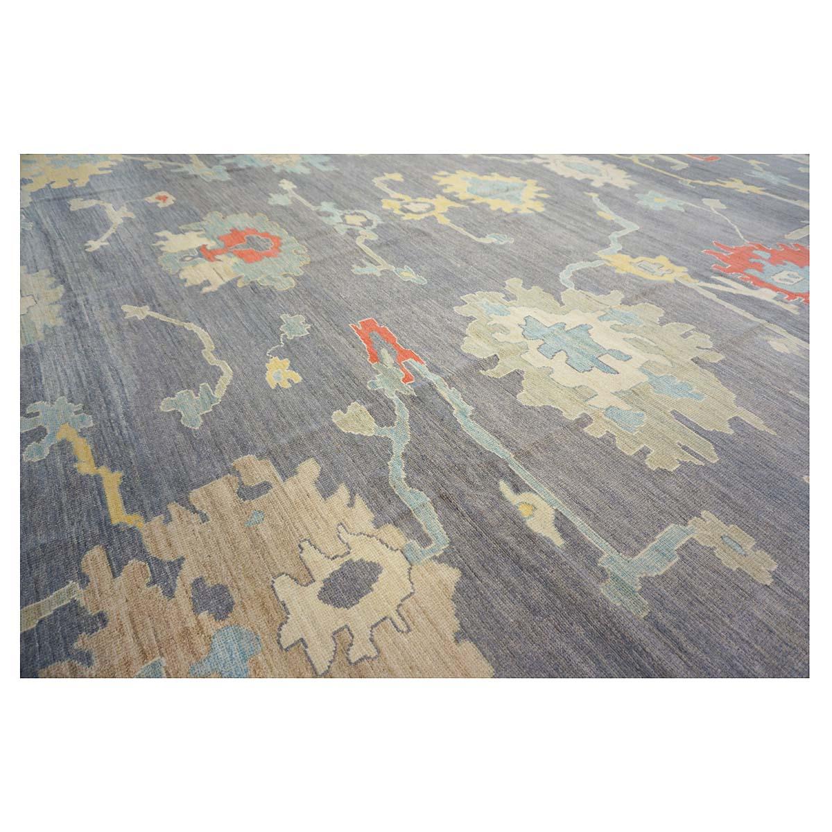 21st Century Sultanabad Master 12x16 Slate Grey, Blue, & Ivory Handmade Area Rug For Sale 5