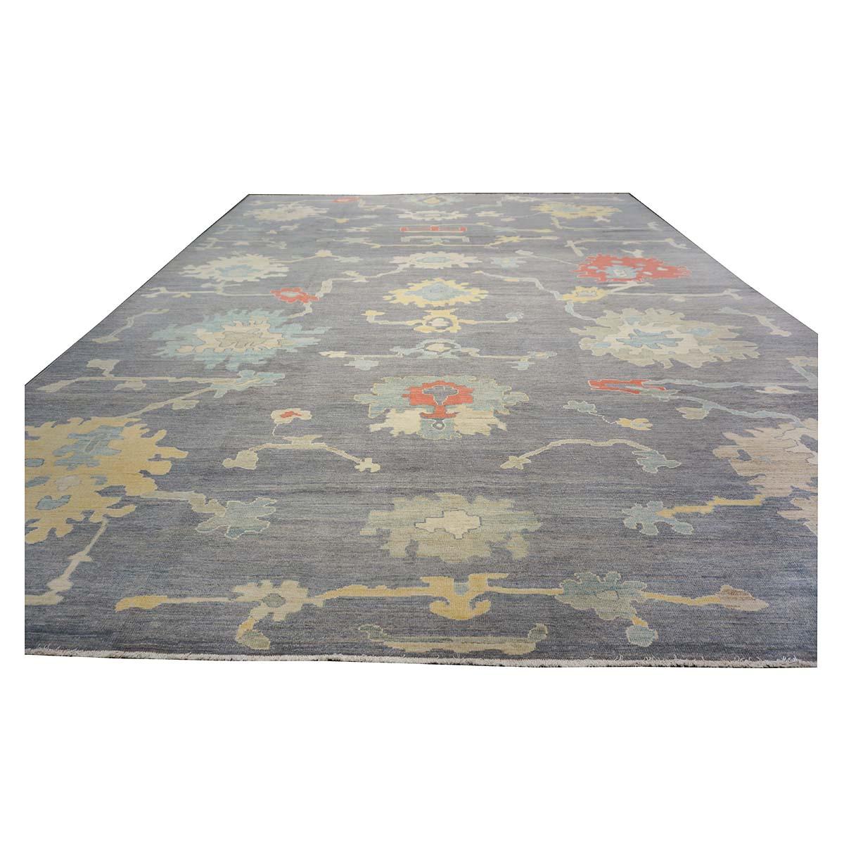 Turkish 21st Century Sultanabad Master 12x16 Slate Grey, Blue, & Ivory Handmade Area Rug For Sale
