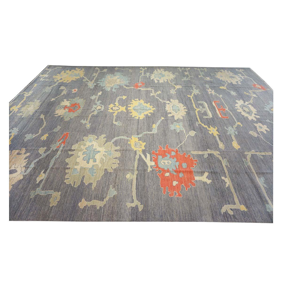 21st Century Sultanabad Master 12x16 Slate Grey, Blue, & Ivory Handmade Area Rug In Excellent Condition For Sale In Houston, TX