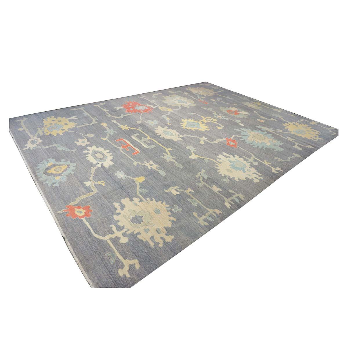Wool 21st Century Sultanabad Master 12x16 Slate Grey, Blue, & Ivory Handmade Area Rug For Sale