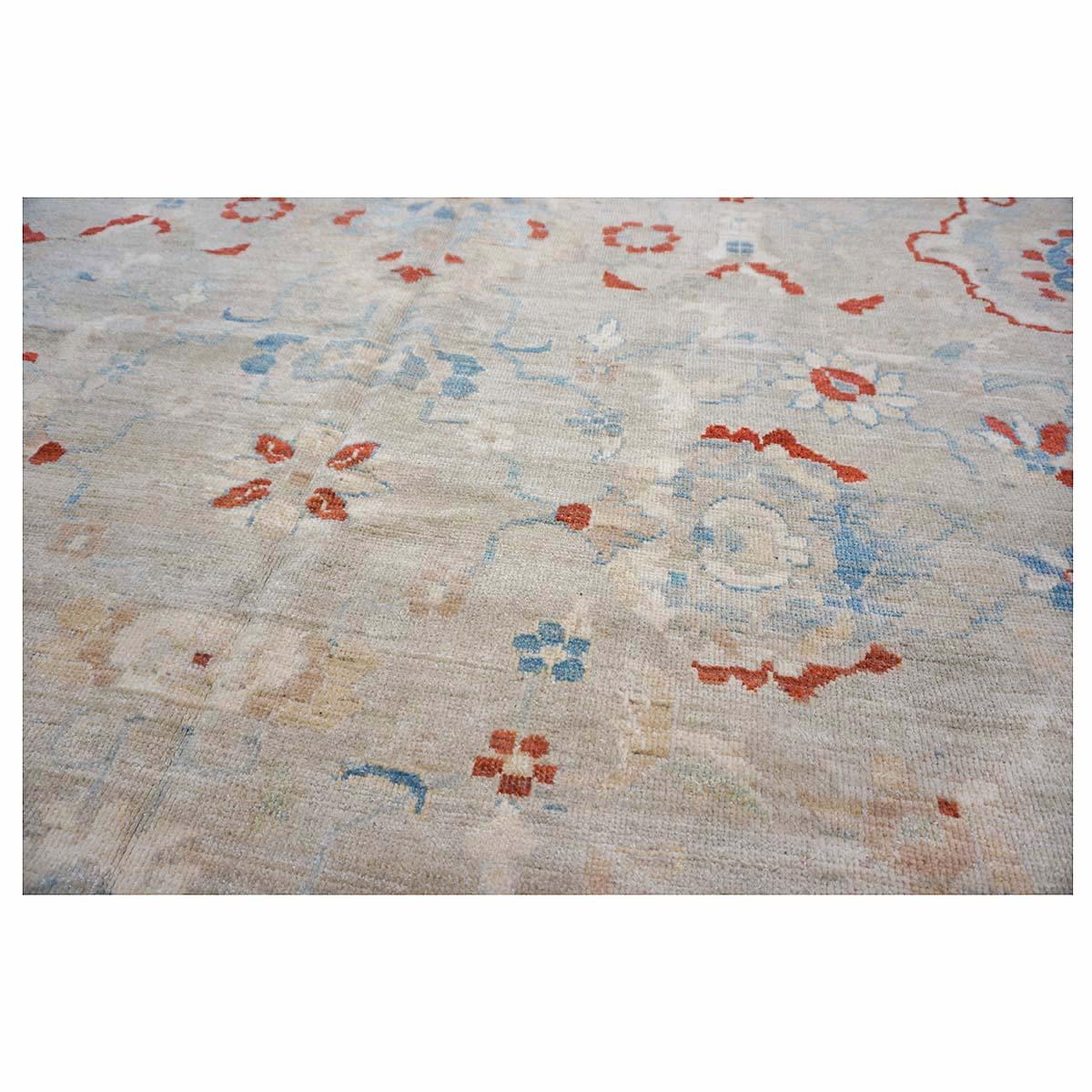 21st Century Sultanabad Master 12x17 Ivory, Red, & Blue Handmade Area Rug For Sale 6