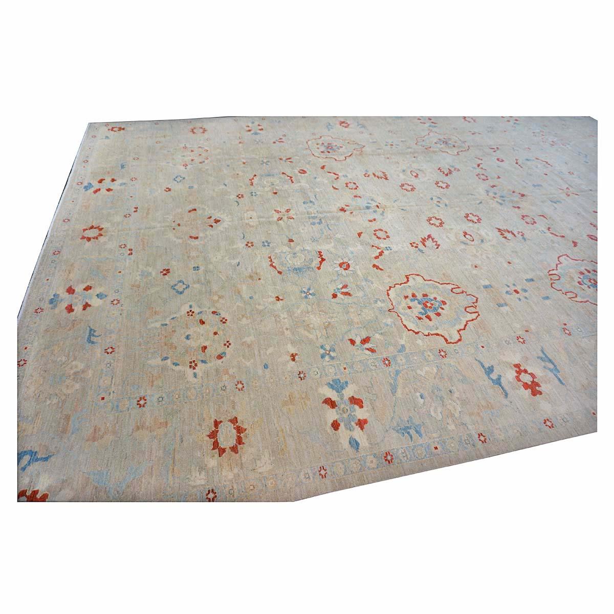21st Century Sultanabad Master 12x17 Ivory, Red, & Blue Handmade Area Rug In Excellent Condition For Sale In Houston, TX