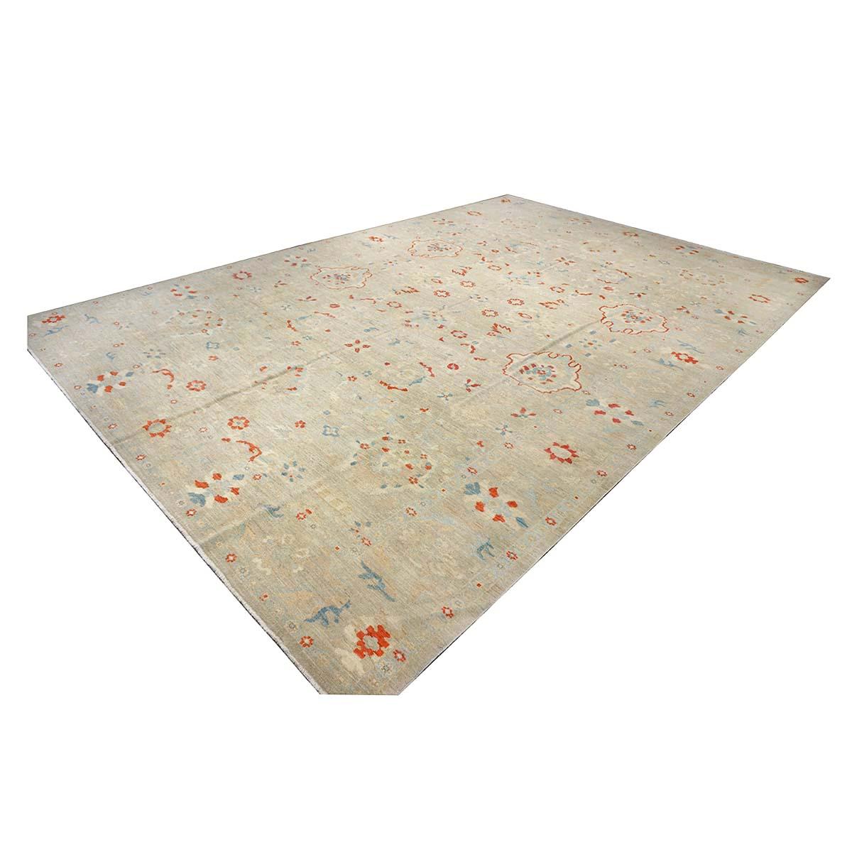 21st Century Sultanabad Master 12x17 Ivory, Red, & Blue Handmade Area Rug For Sale 1