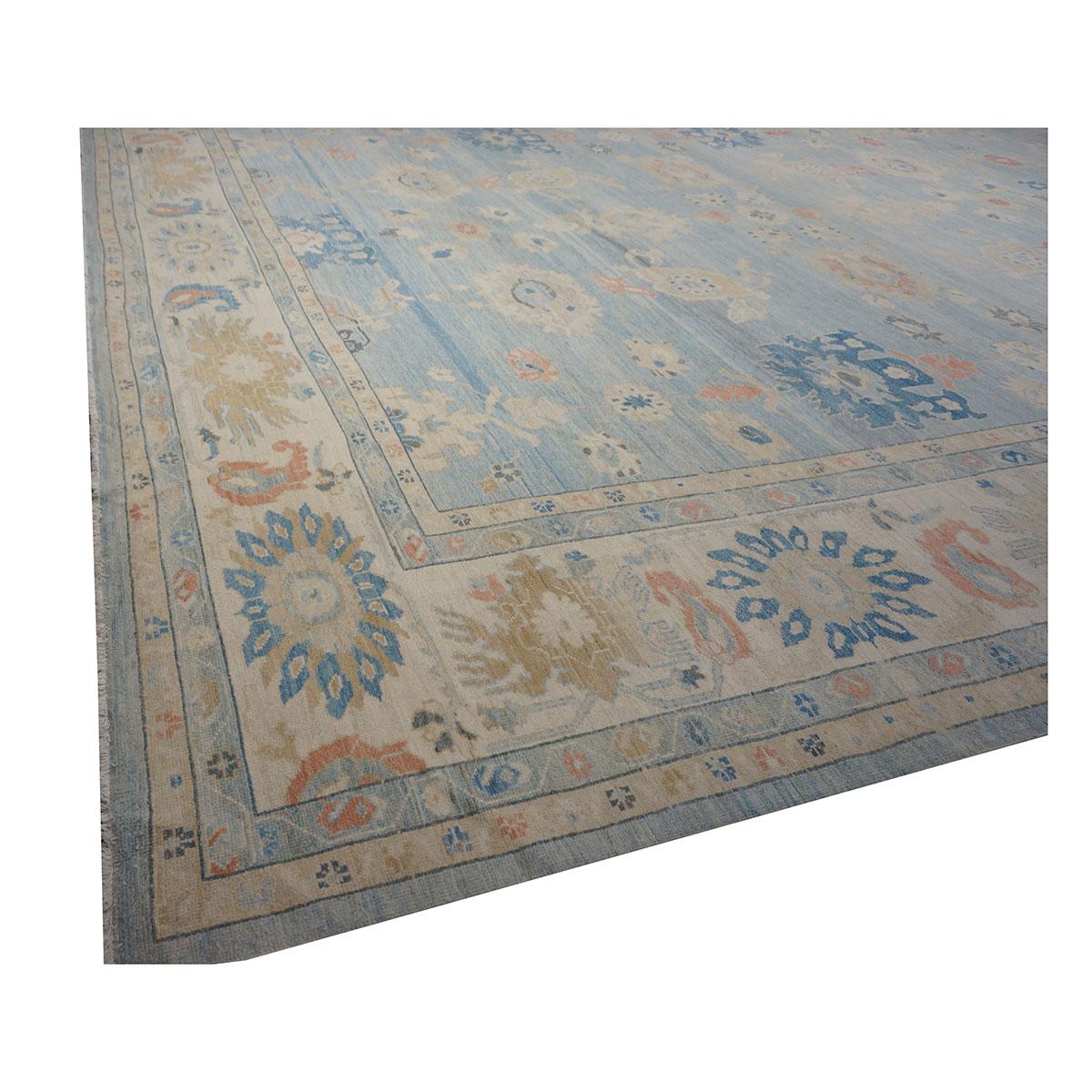 21st Century Sultanabad Master 15x18 Light Blue Handmade Area Rug For Sale 3
