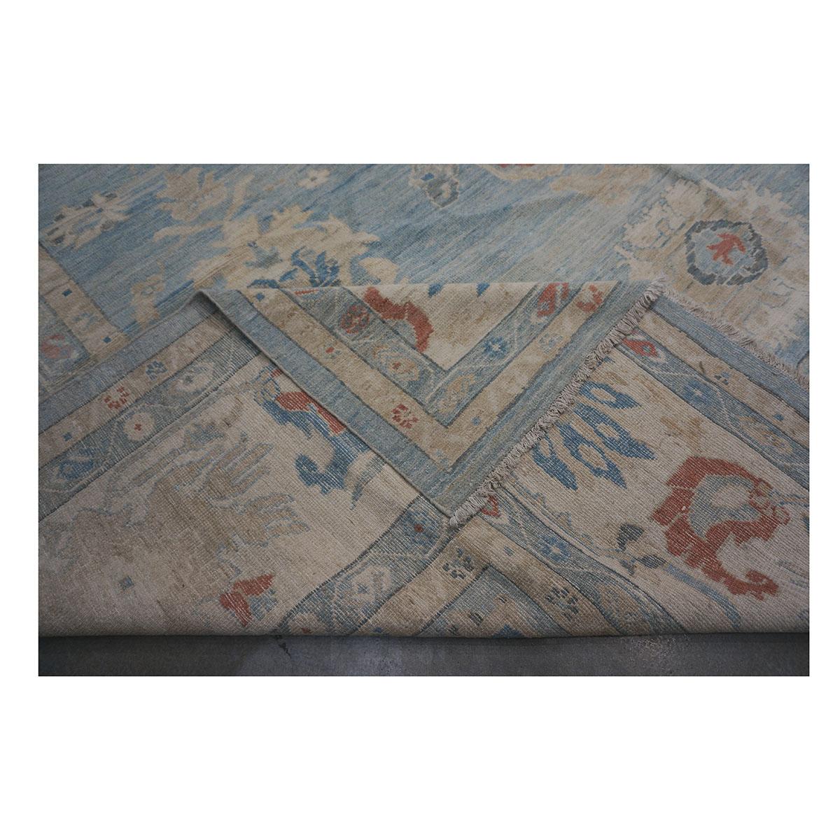 21st Century Sultanabad Master 15x18 Light Blue Handmade Area Rug For Sale 5