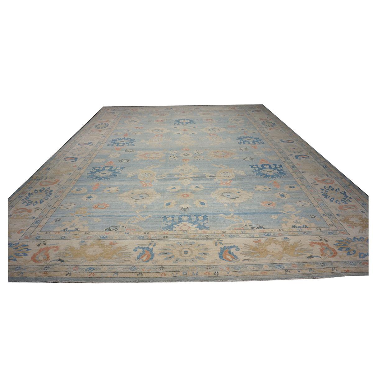 Turkish 21st Century Sultanabad Master 15x18 Light Blue Handmade Area Rug For Sale
