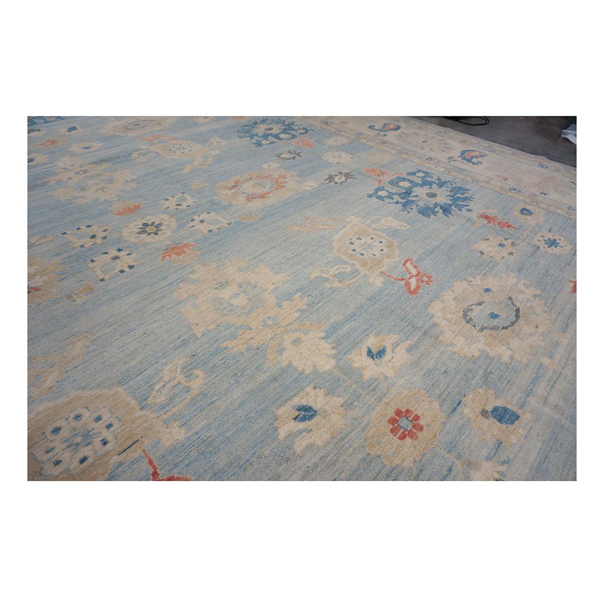Hand-Knotted 21st Century Sultanabad Master 15x18 Light Blue Handmade Area Rug For Sale