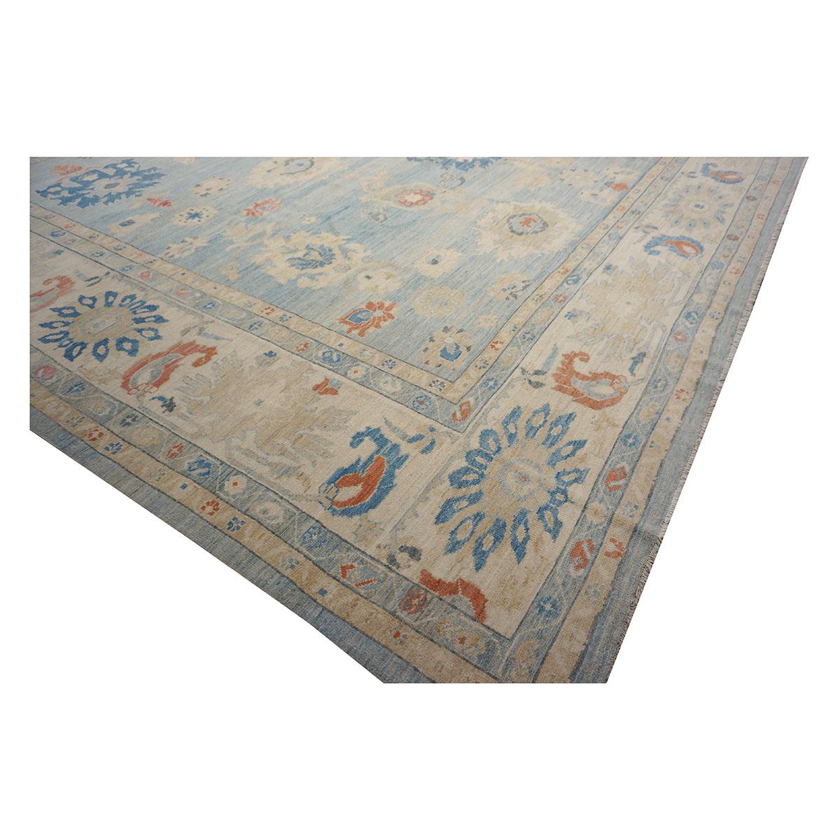 Contemporary 21st Century Sultanabad Master 15x18 Light Blue Handmade Area Rug For Sale