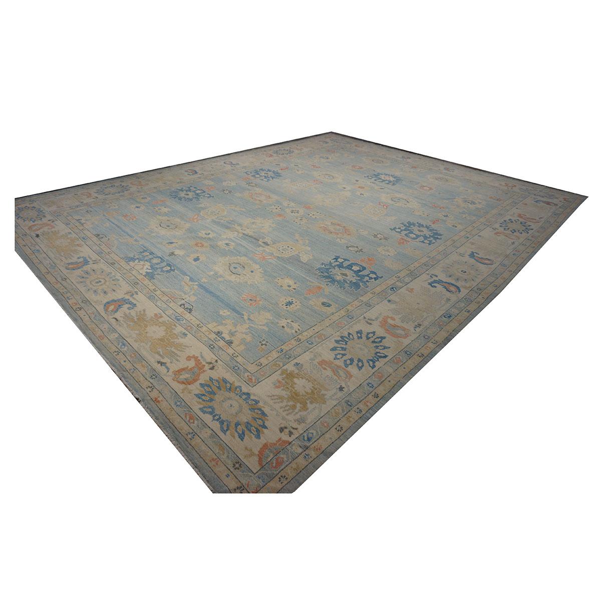 21st Century Sultanabad Master 15x18 Light Blue Handmade Area Rug For Sale 1