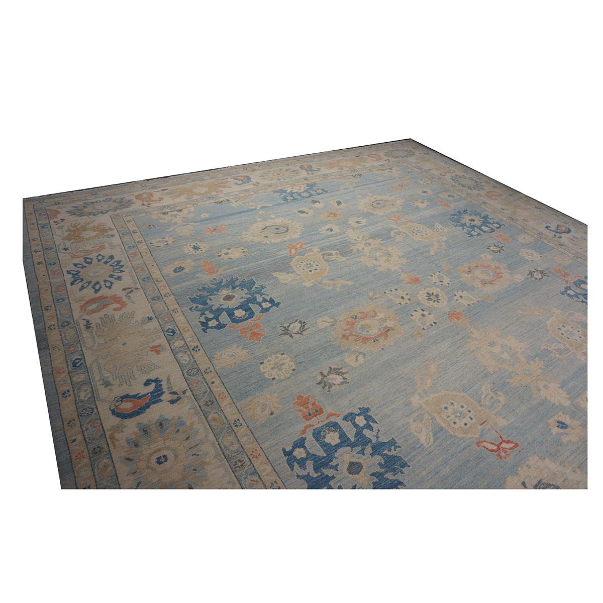 21st Century Sultanabad Master 15x18 Light Blue Handmade Area Rug For Sale 2