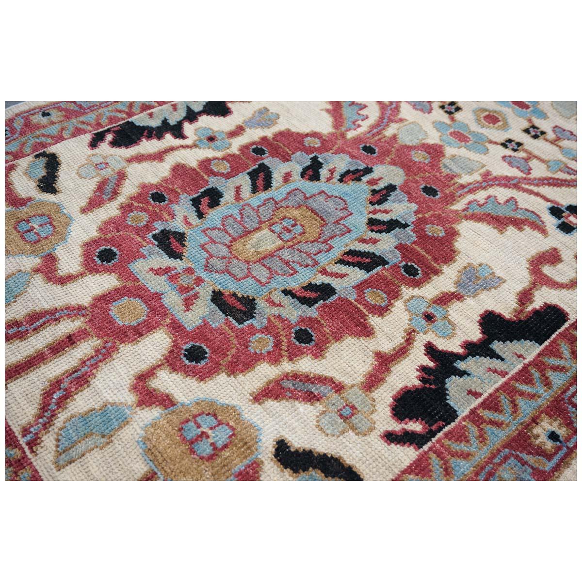 Wool 21st Century Sultanabad Master 3x12 Ivory, Red, & Blue Hallway Runner Rug For Sale