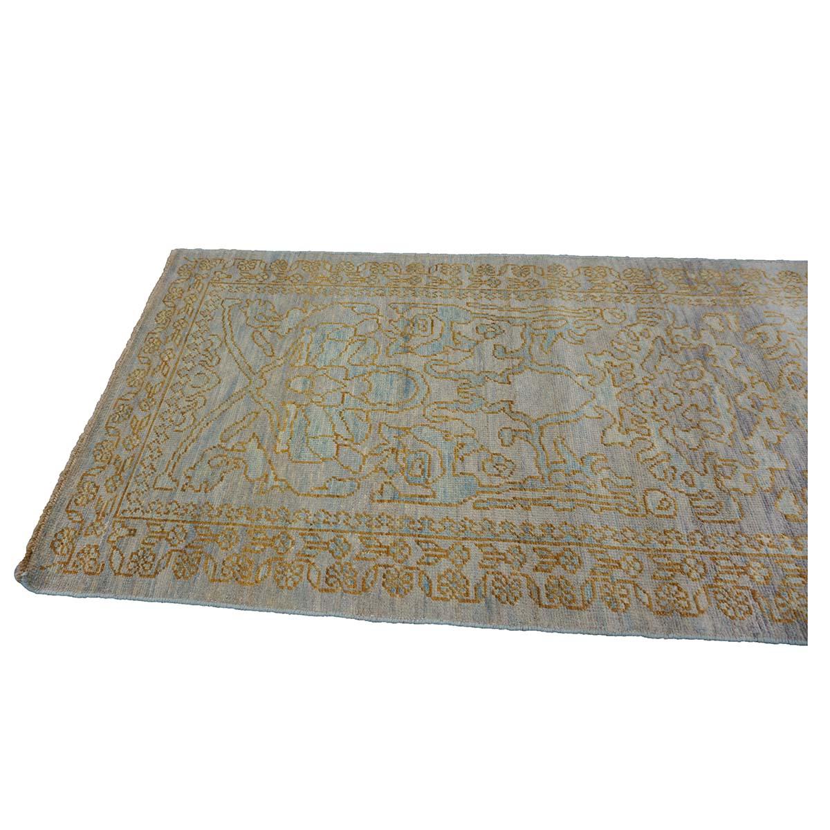 Afghan 21st Century Sultanabad Master 3x12 Light Slate & Gold Hallway Runner Rug For Sale