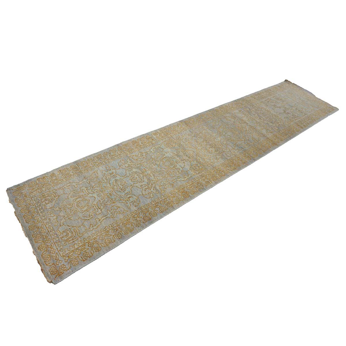 Contemporary 21st Century Sultanabad Master 3x12 Light Slate & Gold Hallway Runner Rug For Sale