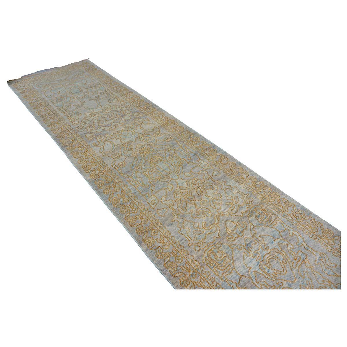 21st Century Sultanabad Master 3x12 Light Slate & Gold Hallway Runner Rug For Sale 1