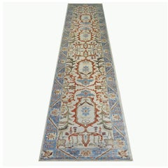 Afghan Sultanabad Master Wool 3x14 Blue, Ivory & Red Handmade Runner Rug