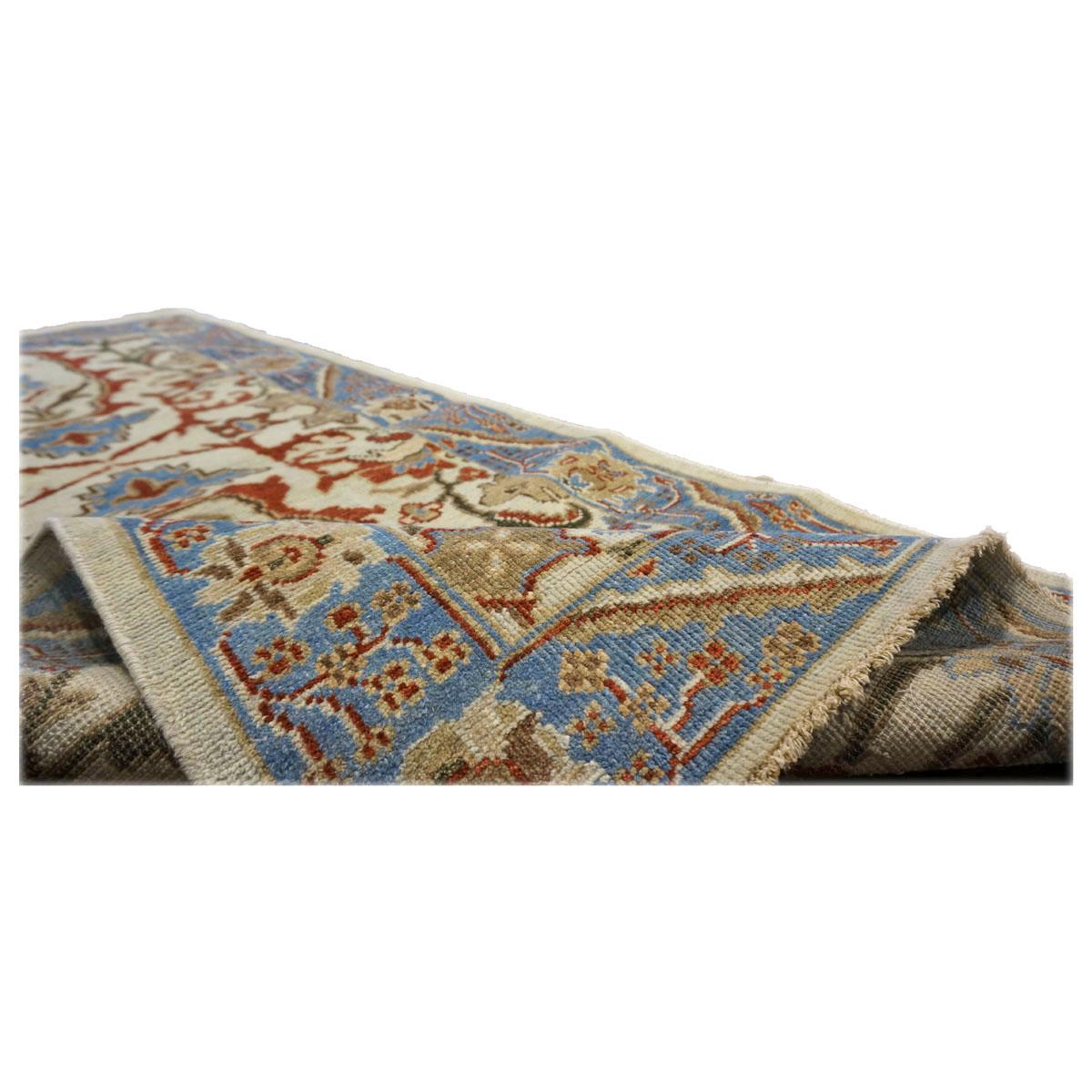 Hand-Woven 21st Century Sultanabad Master 3x14 Ivory, Red, & Blue Hallway Runner Rug For Sale