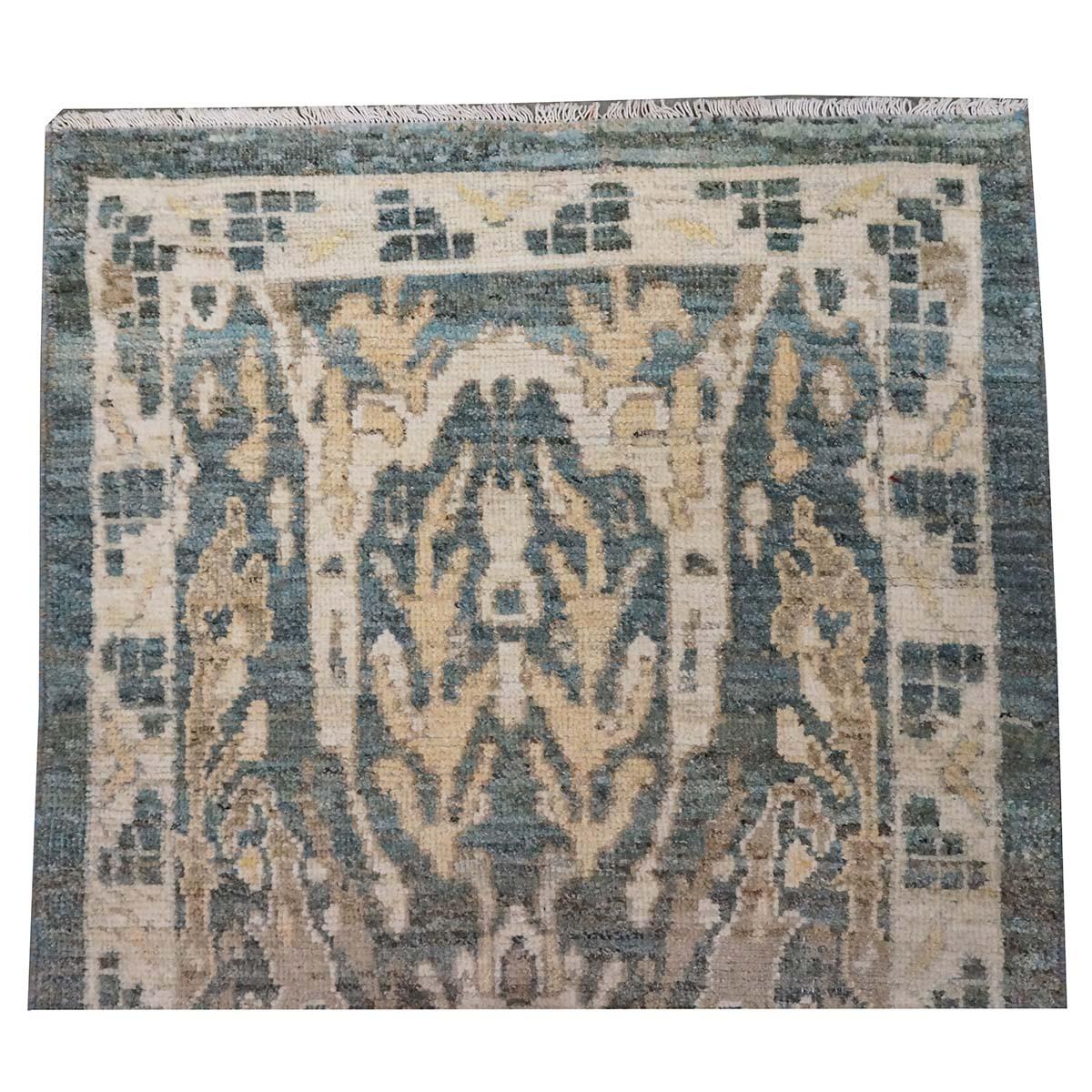 Wool 21st Century Sultanabad Master 3x14 Slate Blue, Ivory, & Tan Handmade Runner Rug For Sale