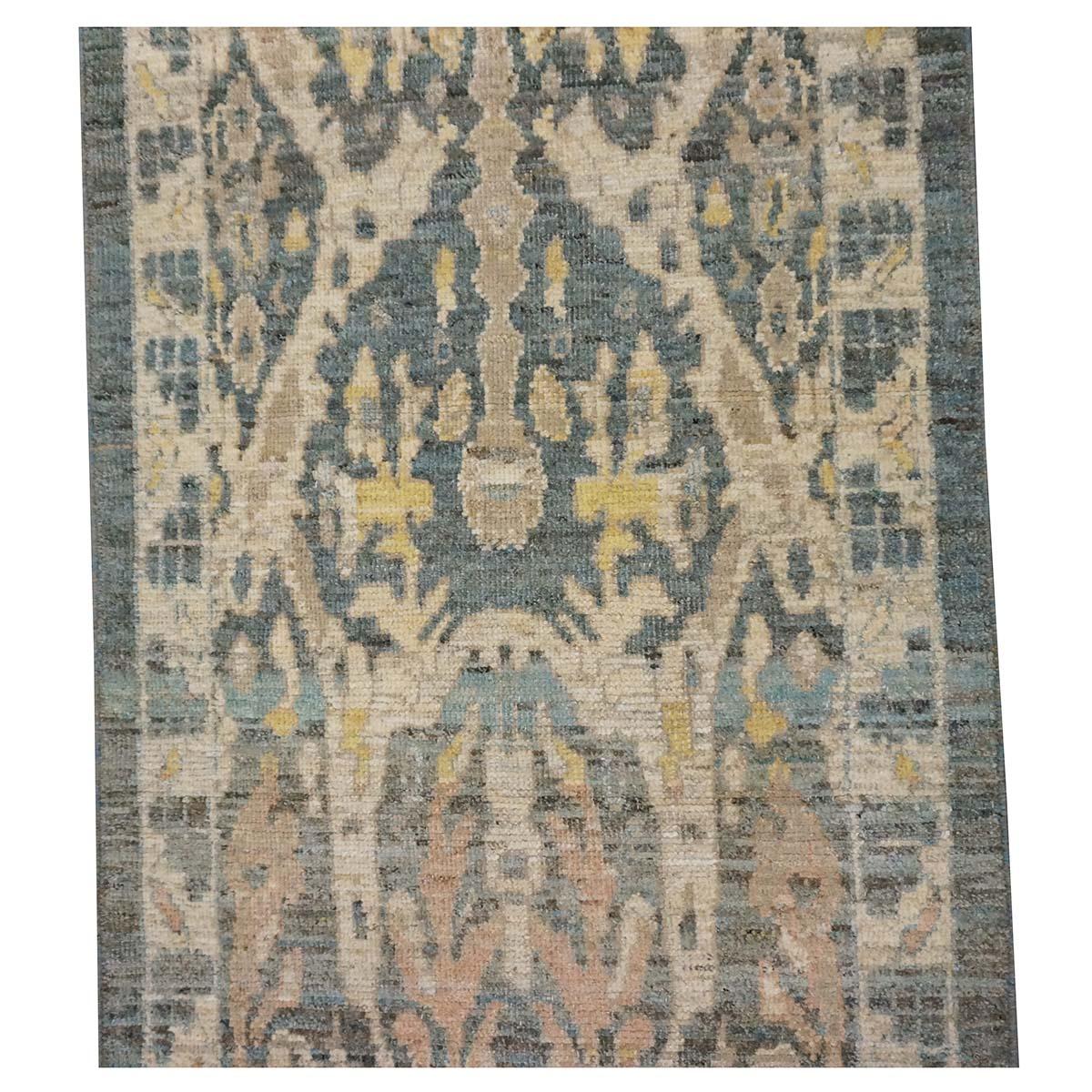 21st Century Sultanabad Master 3x14 Slate Blue, Ivory, & Tan Handmade Runner Rug For Sale 1