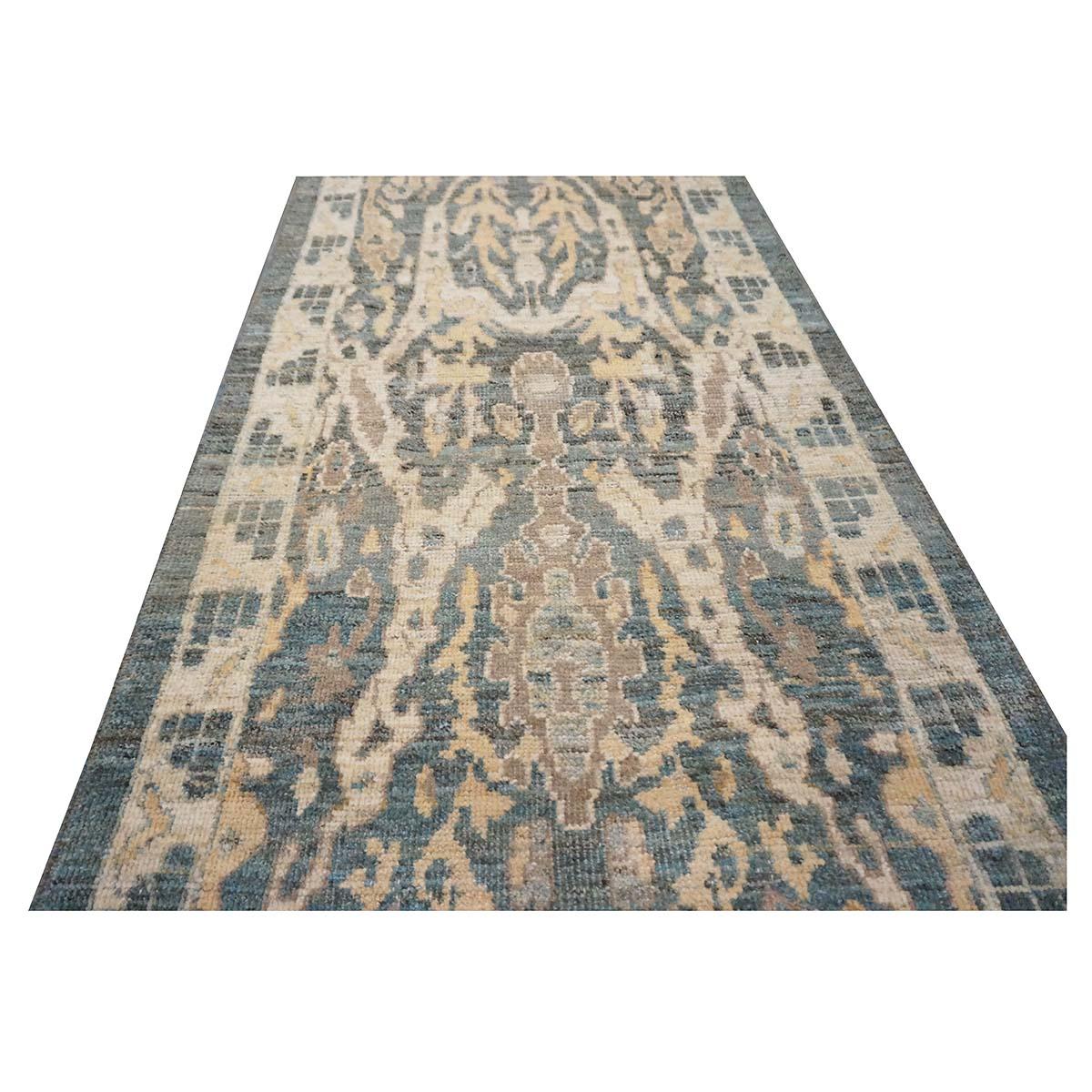 21st Century Sultanabad Master 3x14 Slate Blue, Ivory, & Tan Handmade Runner Rug For Sale 2