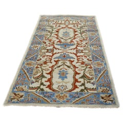 Afghan Sultanabad Master Wool 3x6 Ivory, Blue, & Red Handmade Runner Rug