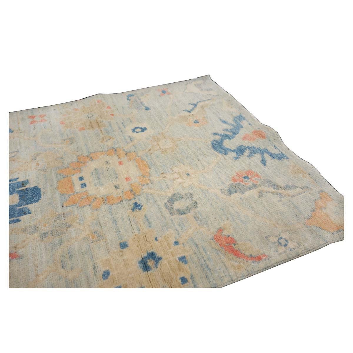 21st Century Sultanabad Master 3x6 Light Blue & Multi Color Runner Rugs fatto a mano in vendita 3