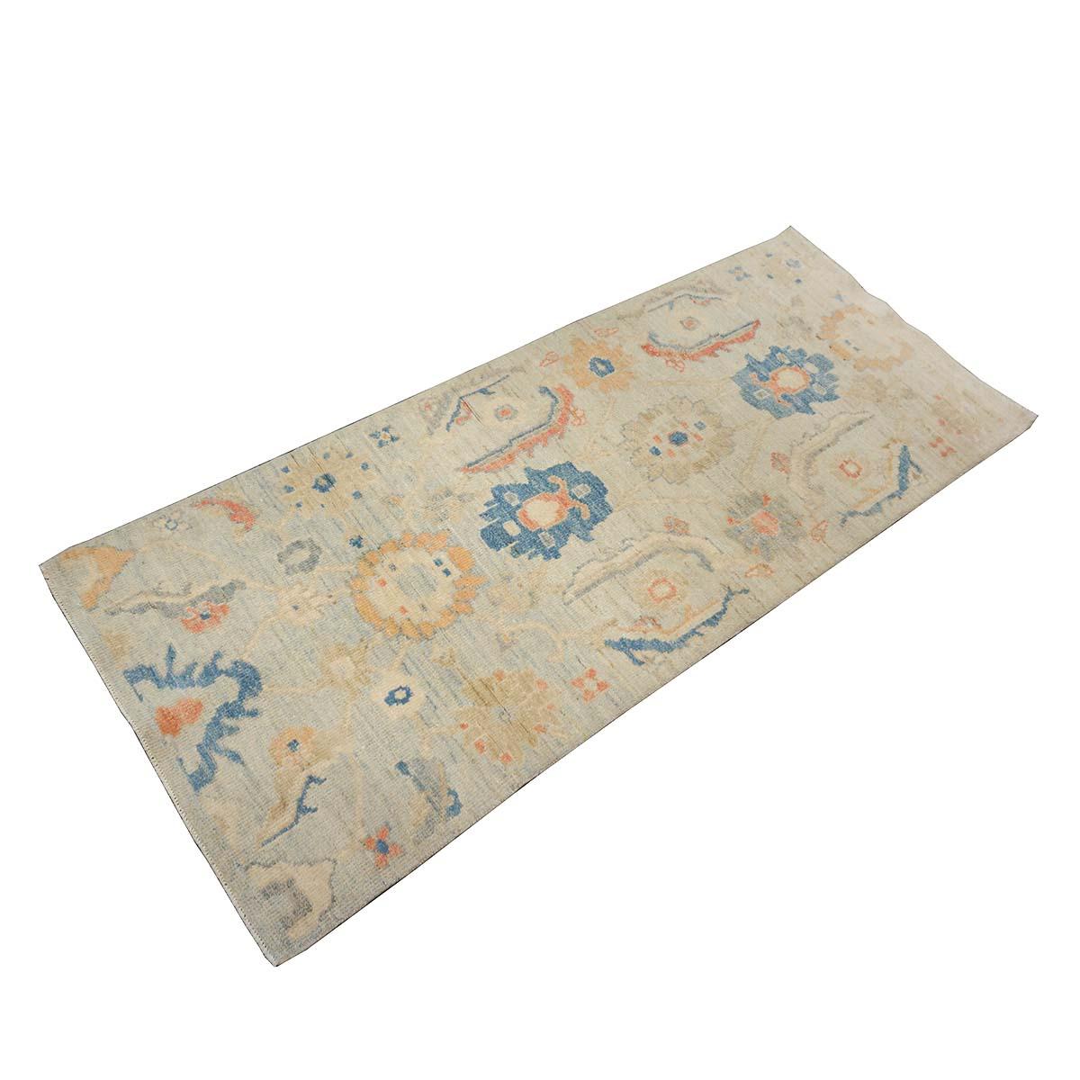 Turco 21st Century Sultanabad Master 3x6 Light Blue & Multi Color Runner Rugs fatto a mano in vendita