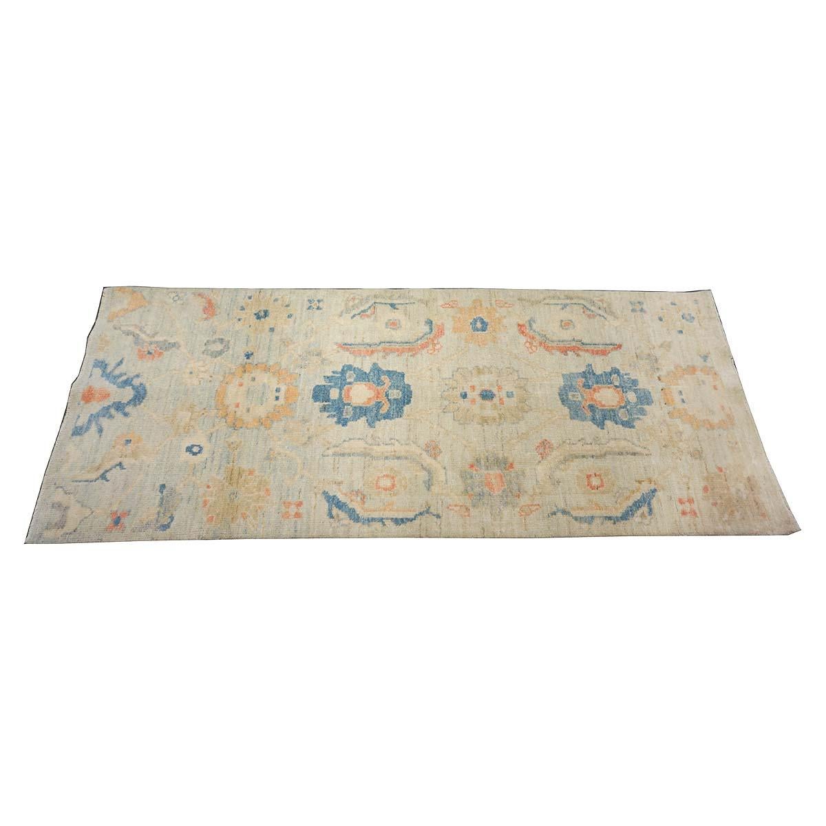 Tessuto a mano 21st Century Sultanabad Master 3x6 Light Blue & Multi Color Runner Rugs fatto a mano in vendita