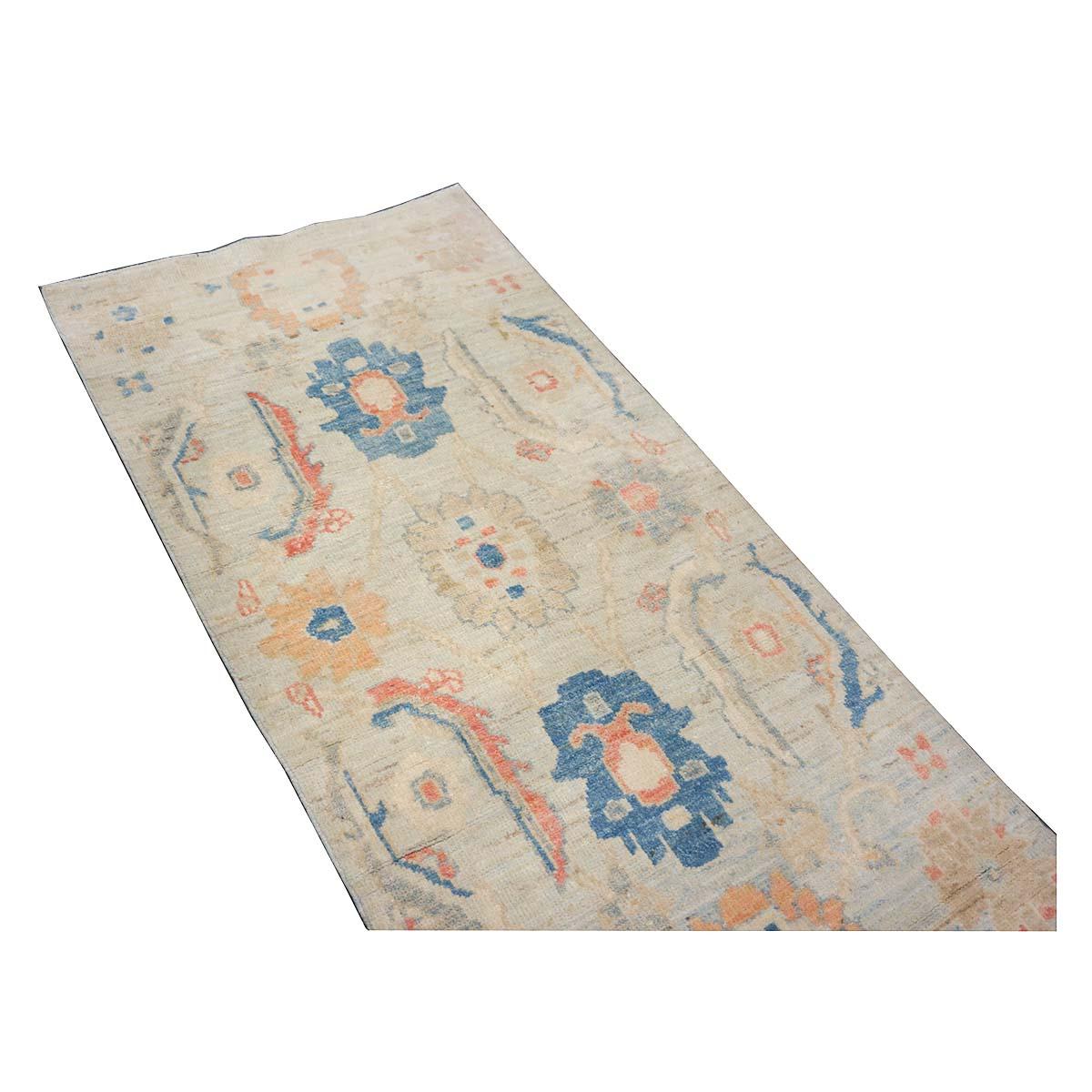 21st Century Sultanabad Master 3x6 Light Blue & Multi Color Runner Rugs fatto a mano in vendita 1