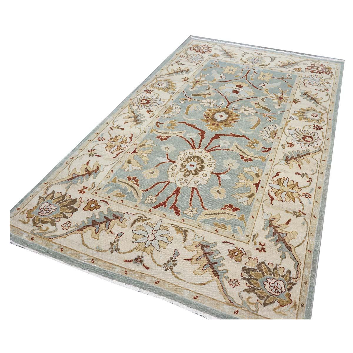 Sultanabad Master 5x8 handgefertigter Teppich aus Schieferblau, Elfenbein, Rot, Hellbraun, Tan, 21. Jahrhundert (Afghanisch) im Angebot