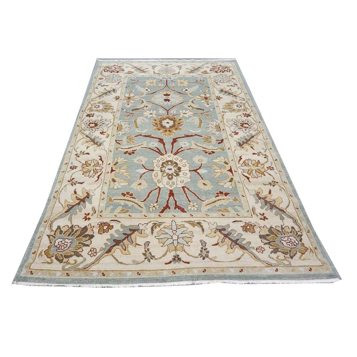 Hand-Knotted 21st Century Sultanabad Master 5x8 Slate Blue, Ivory, Red, Tan Handmade Area Rug For Sale