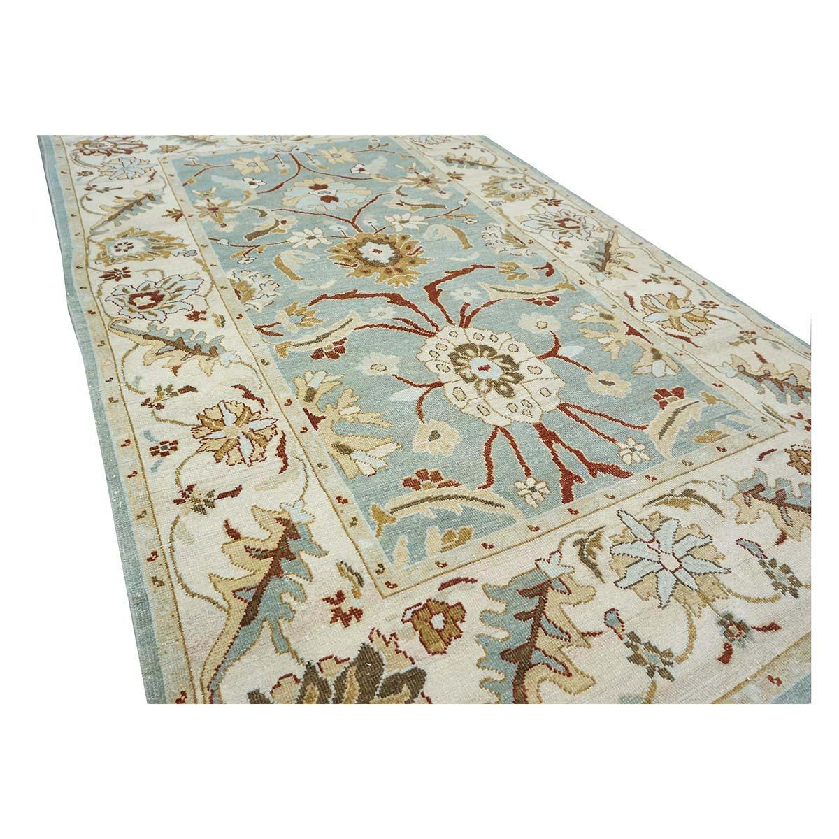 21st Century Sultanabad Master 5x8 Slate Blue, Ivory, Red, Tan Handmade Area Rug In Excellent Condition For Sale In Houston, TX