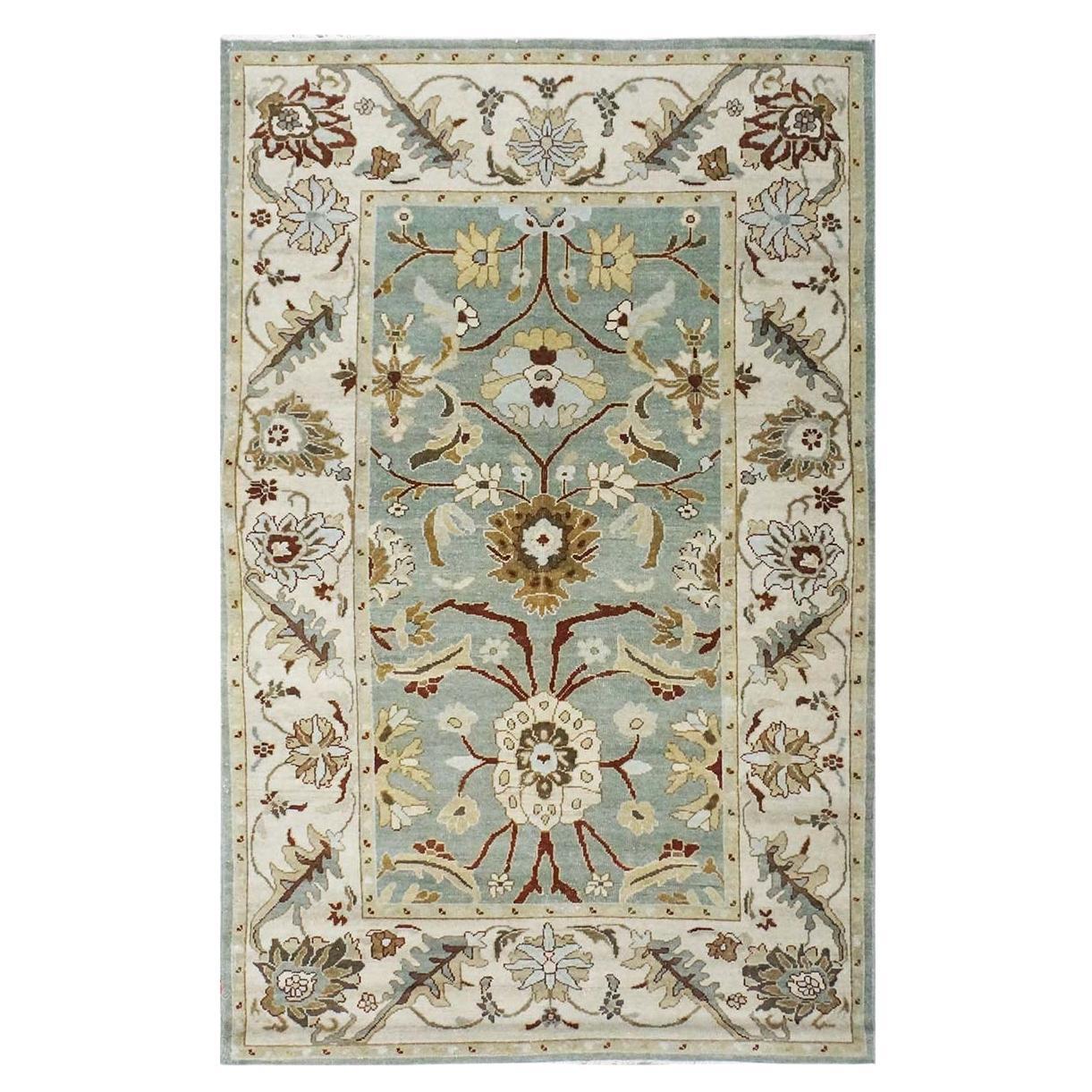 21e siècle Masterly 5x8 Bleu ardoise, Ivoire, Rouge, Tan Tapis fait main