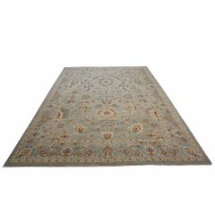 Afghan Sultanabad Wool 9X12 Slate, Ivory & Blue Handmade Area Rug