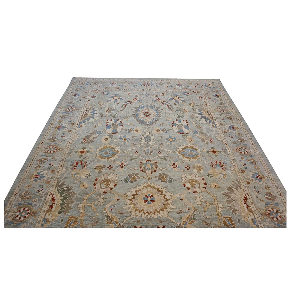 Hand-Knotted 21st Century Sultanabad Master 9x12 Slate, Ivory, Blue, Red Handmade Area Rug For Sale